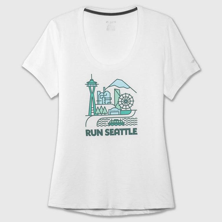 Brooks Run Happy Graphic Hardloopshirt voor Dames Wit (CRAZD-2675)